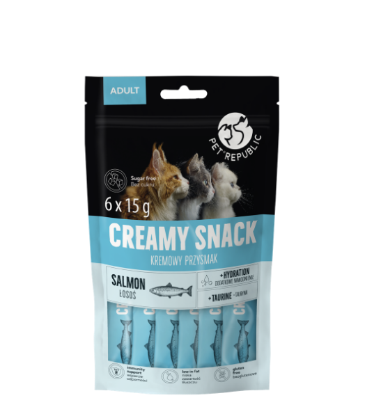 PetRepublic kremowy przysmak z łososiem dla kota 6x 15 g